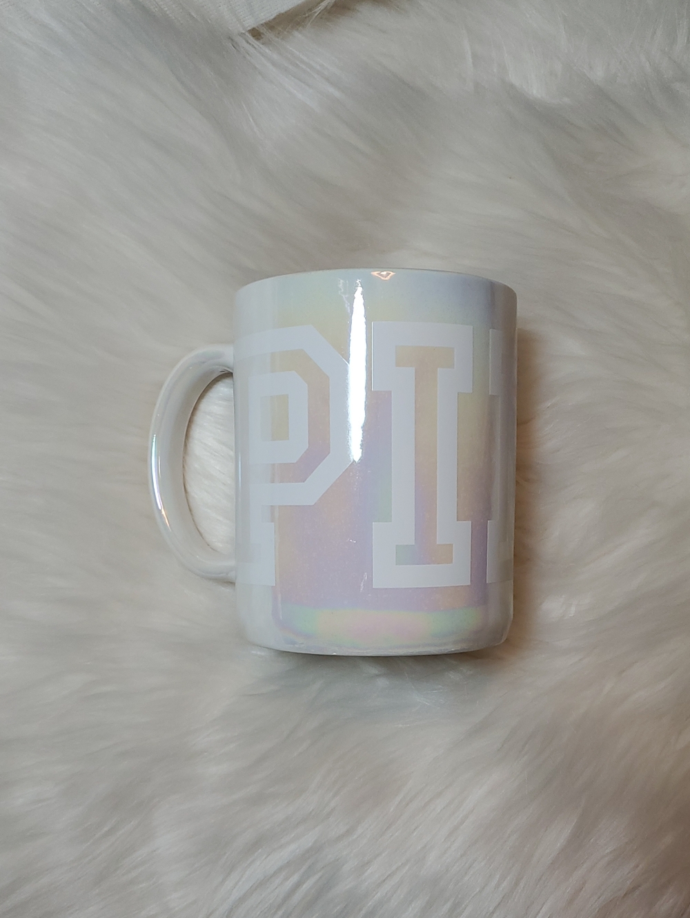 PINK Victoria's Secret Iridescent White Logo Huge Mug